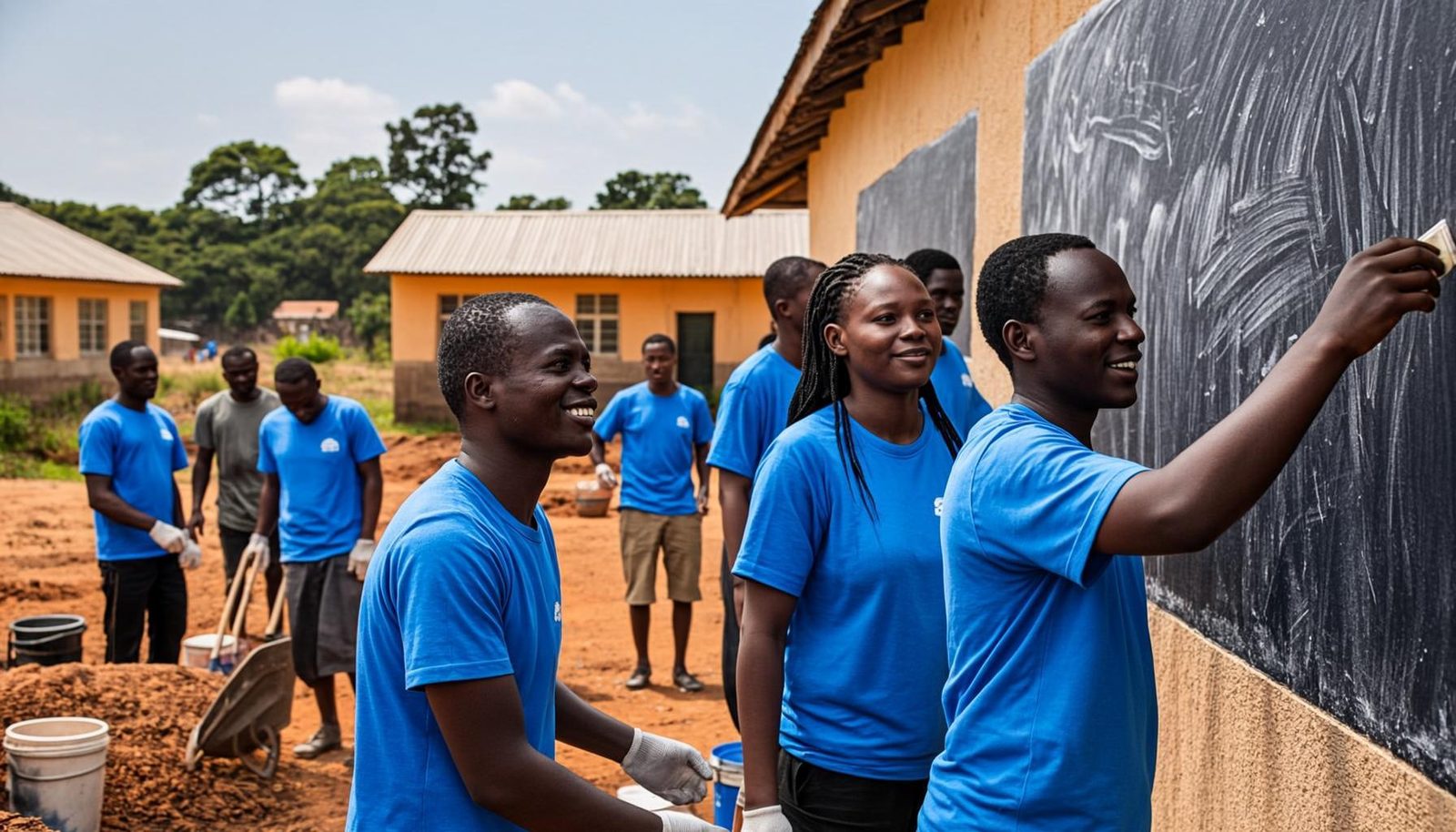 Volunteers working together on a community project